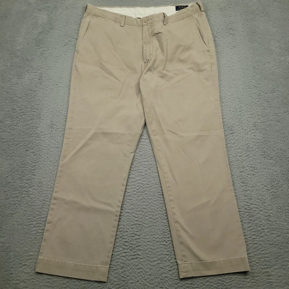 Polo Ralph Lauren Mens 36x30‎ Chino Pants Tan Beige Cotton Flat Front EUC